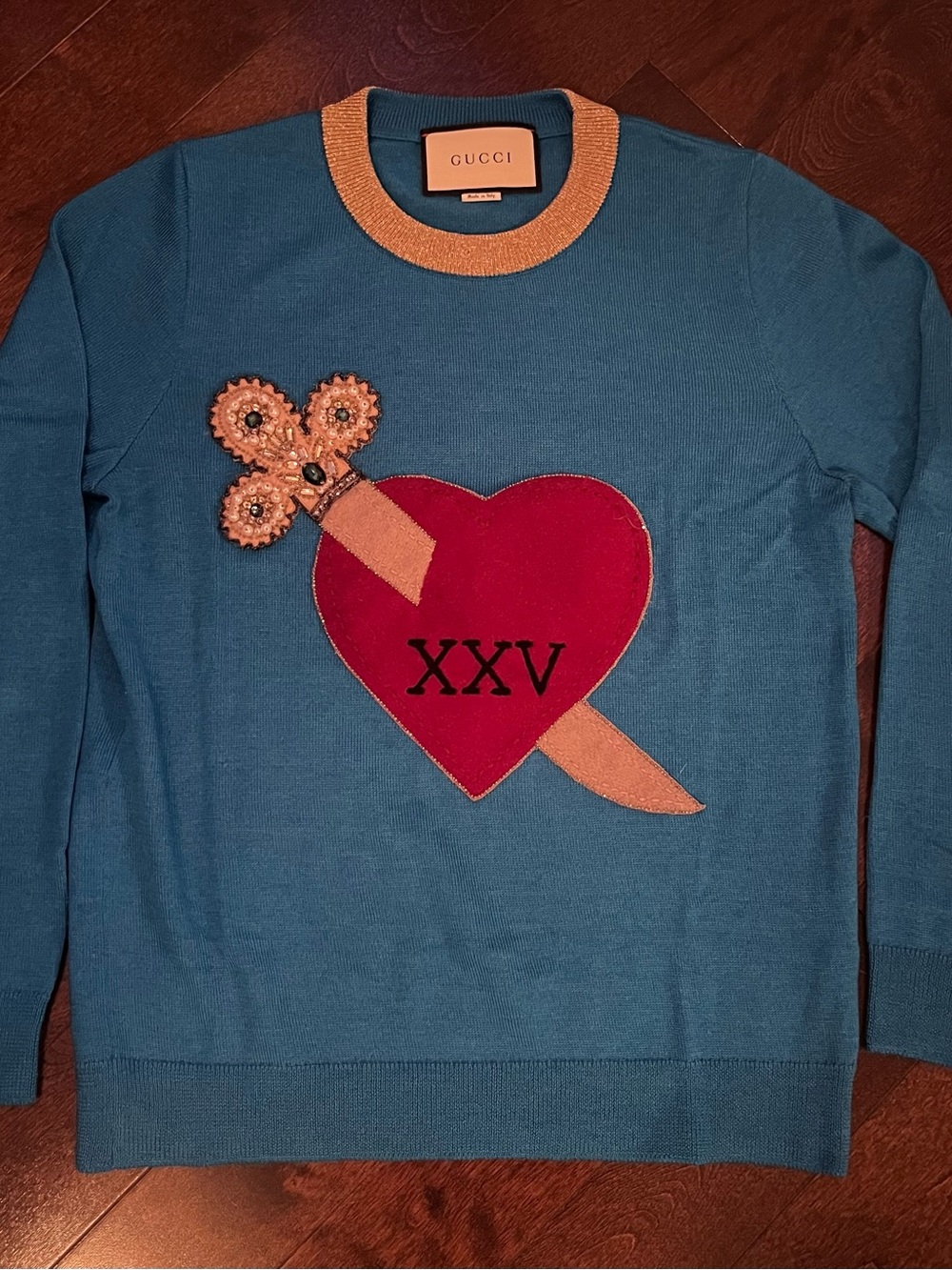 Gucci Blue XXV Pierced Heart & Dagger Knit Sweater (Size M)